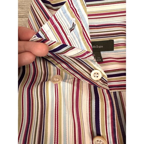 Ermenegildo Zegna Hidden Button Down Stripe Shirt XL Made in Italy 100% Cotton - Picture 6 of 10